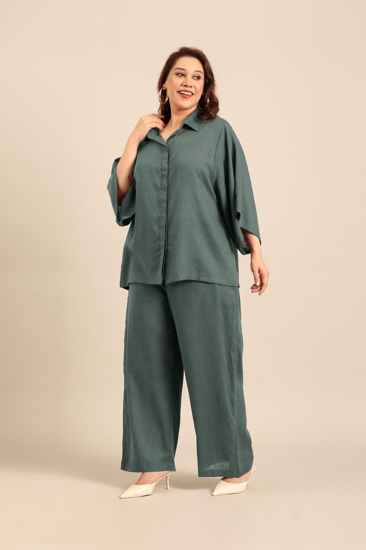 Celine Slate Blue Linen Blend Women's Co-ord Set