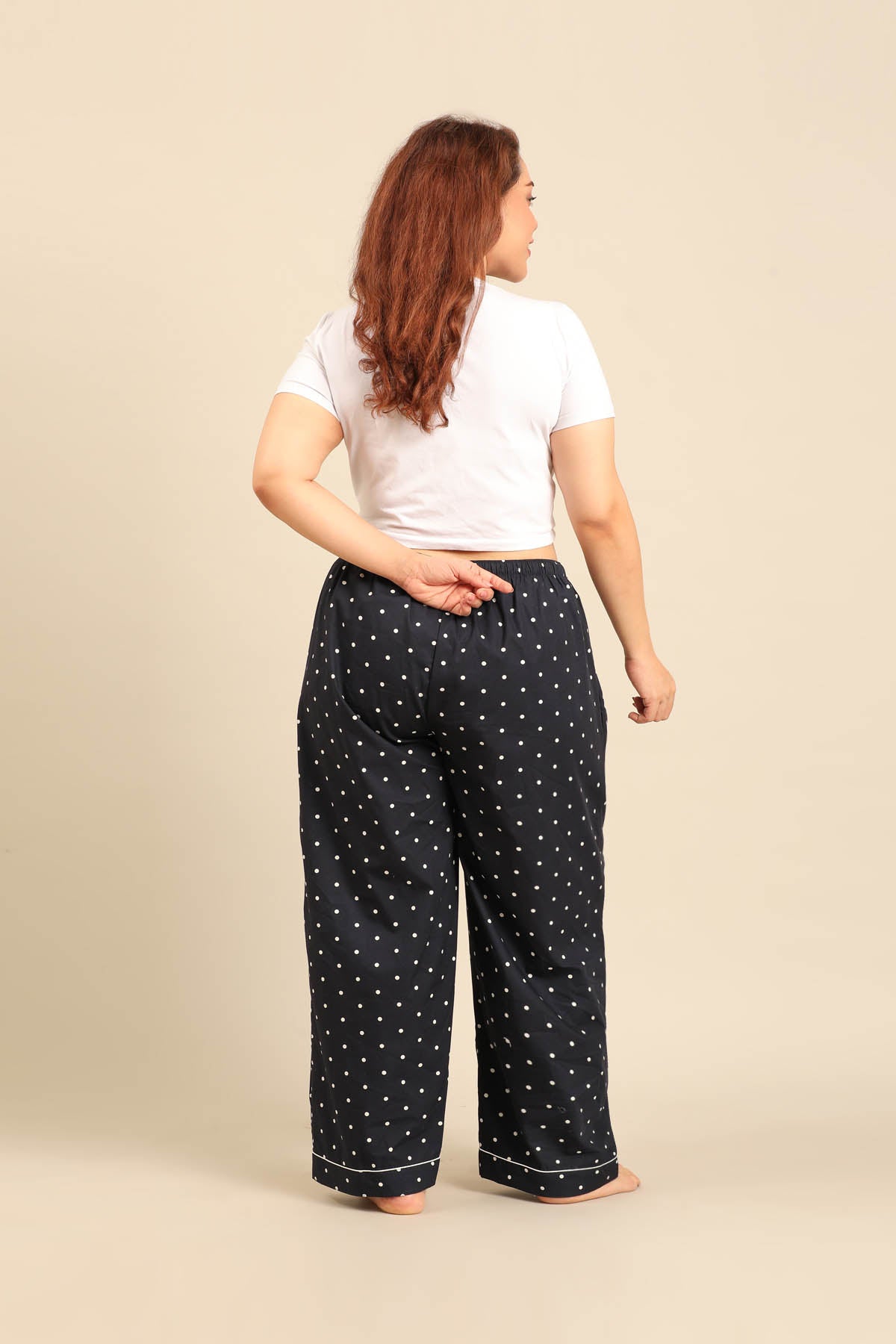 Navy Polka Cotton Blend Women's Curve Pajama Only