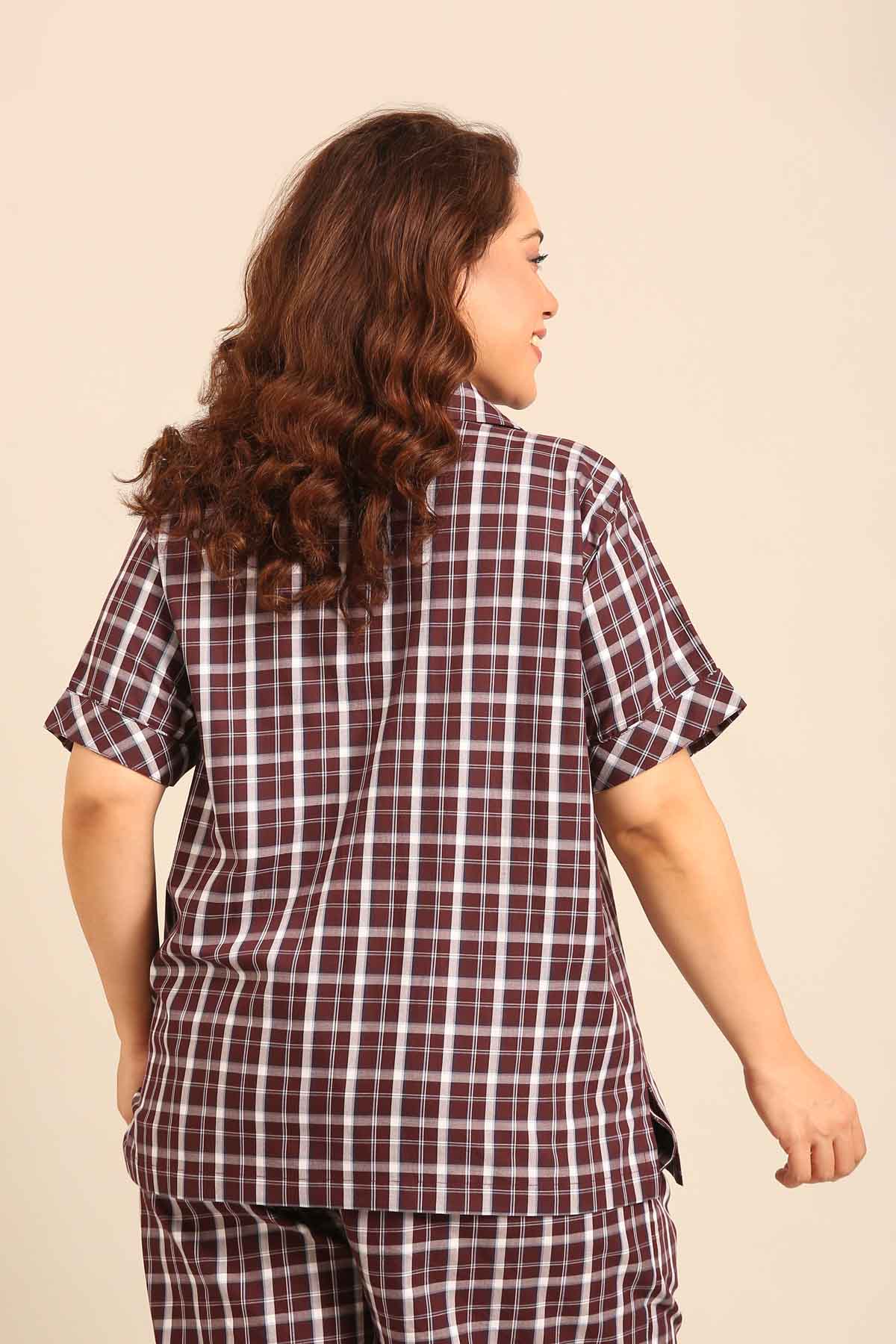 Edith Plaid Cotton Women's Curve Shirt Only - Half Sleeves