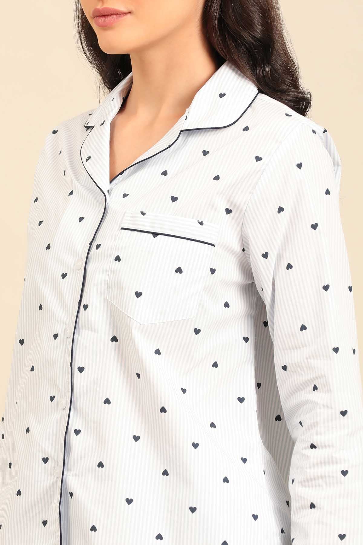 Lizzie Heart Cotton Women's Shorts Set - Full Sleeves