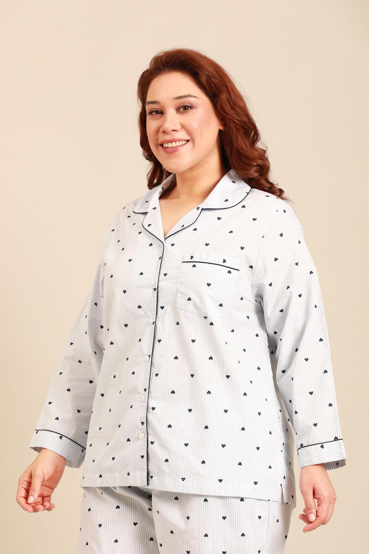 Lizzie Heart Cotton Women's Curve Shirt Only - Full Sleeves