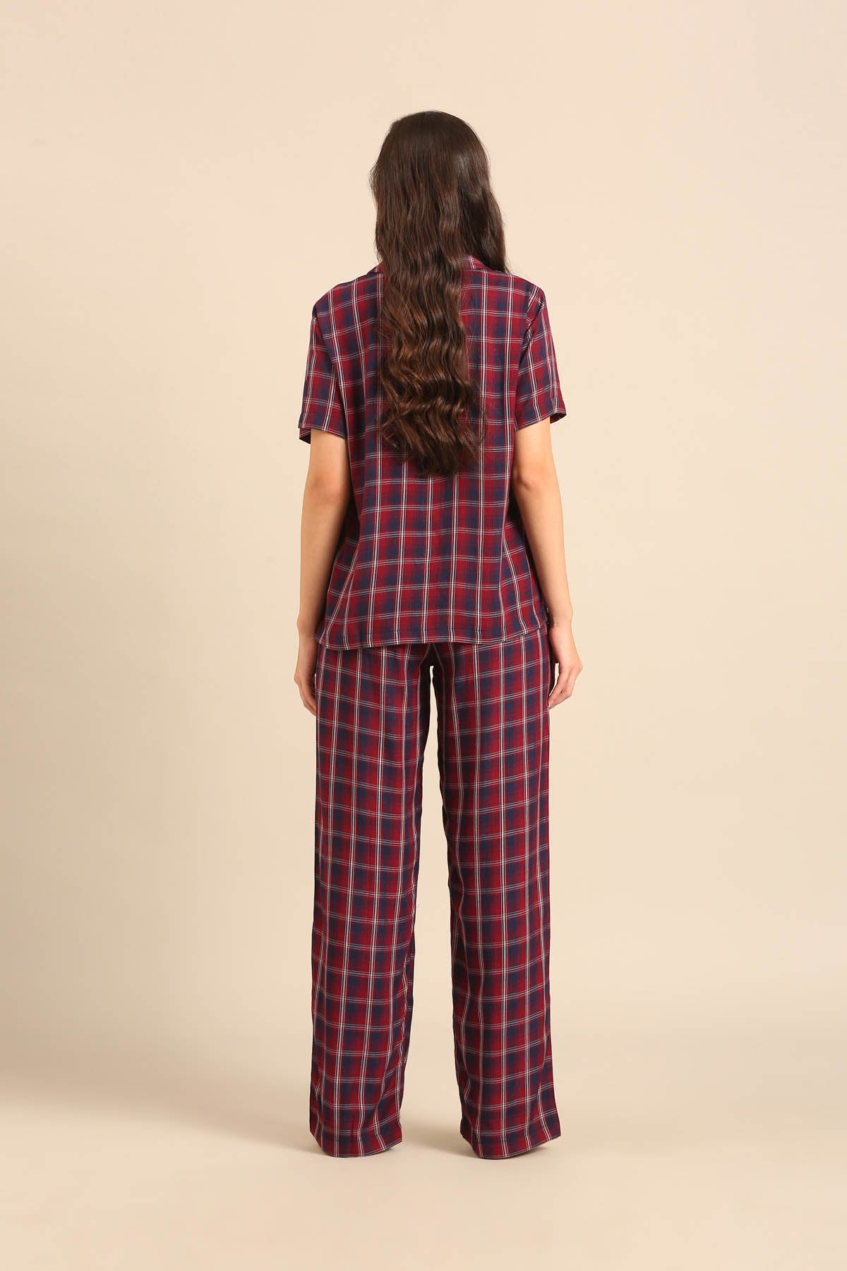 Ruby Check Cotton Women's Pajama Set- Half Sleeves