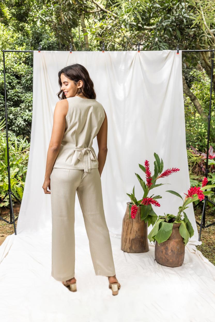 The 20's Beige Linen Women's Lounge Pant