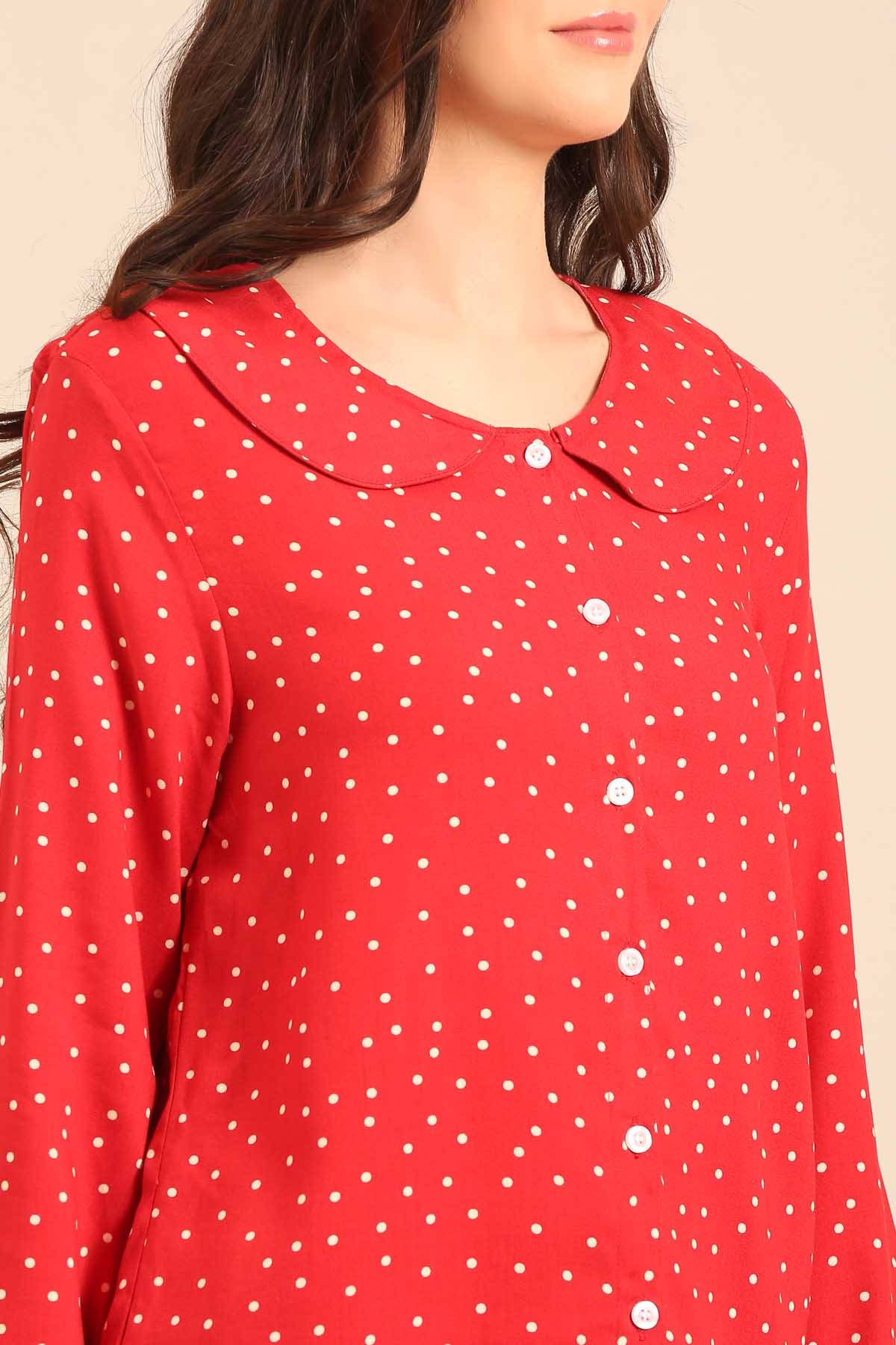 Minnie Polka Viscose Women's Pajama Set - Peter Pan Collar
