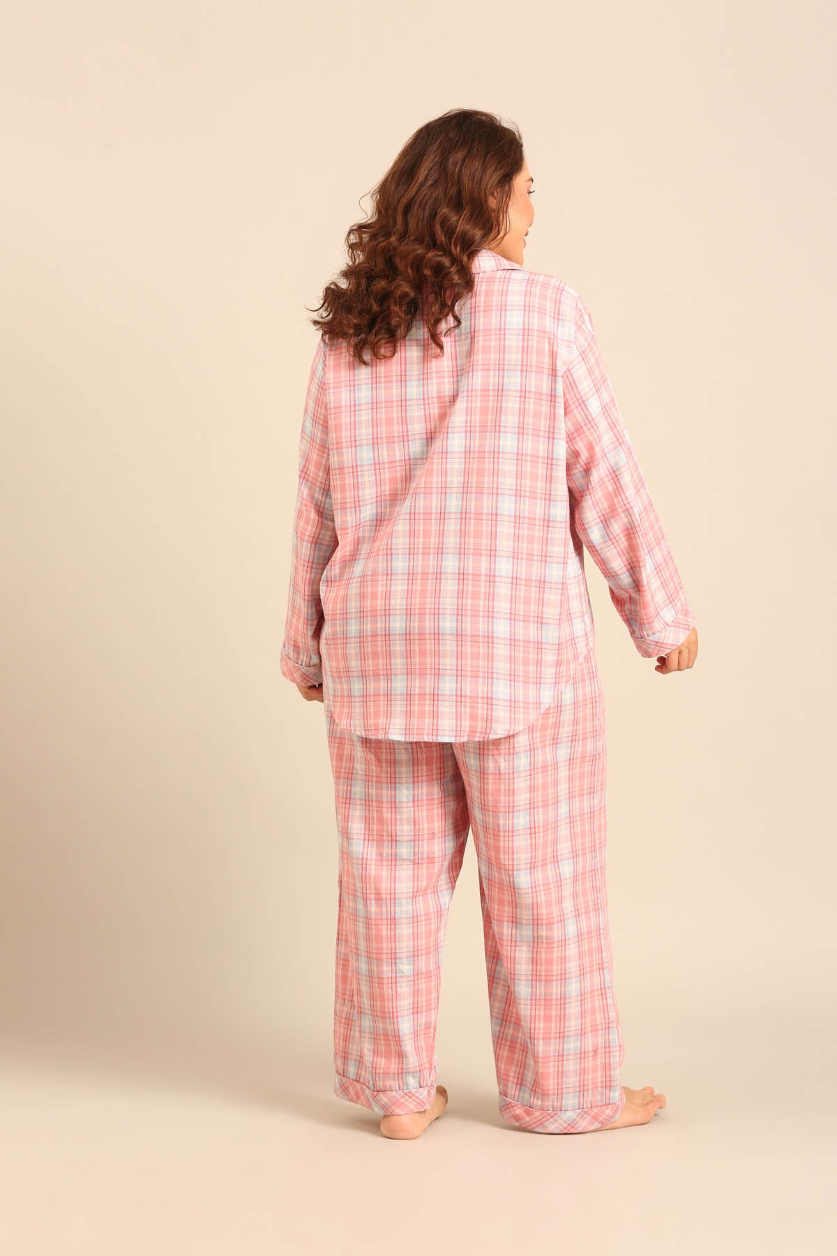 Blair Check Cotton Women's Curve Pajama Set - Full Sleeves