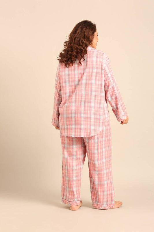 Blair Check Cotton Women's Curve Pajama Set - Full Sleeves