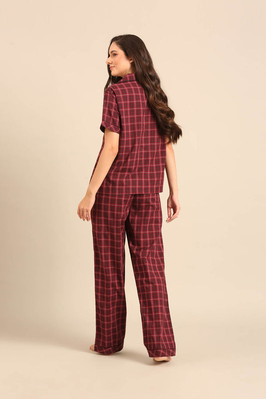 Veronica Plaid Cotton Women's Pajama Set - Half Sleeves