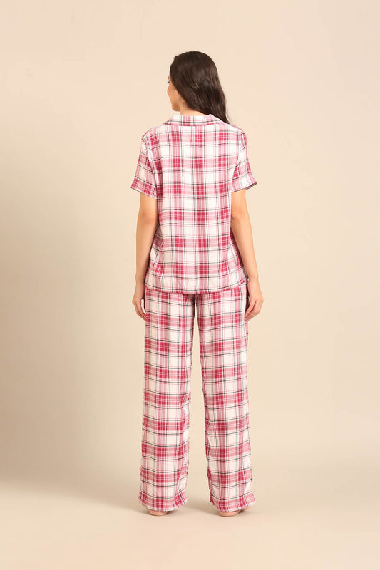 Nina Check Viscose Twill Women's Pajama Set - Half Sleeves