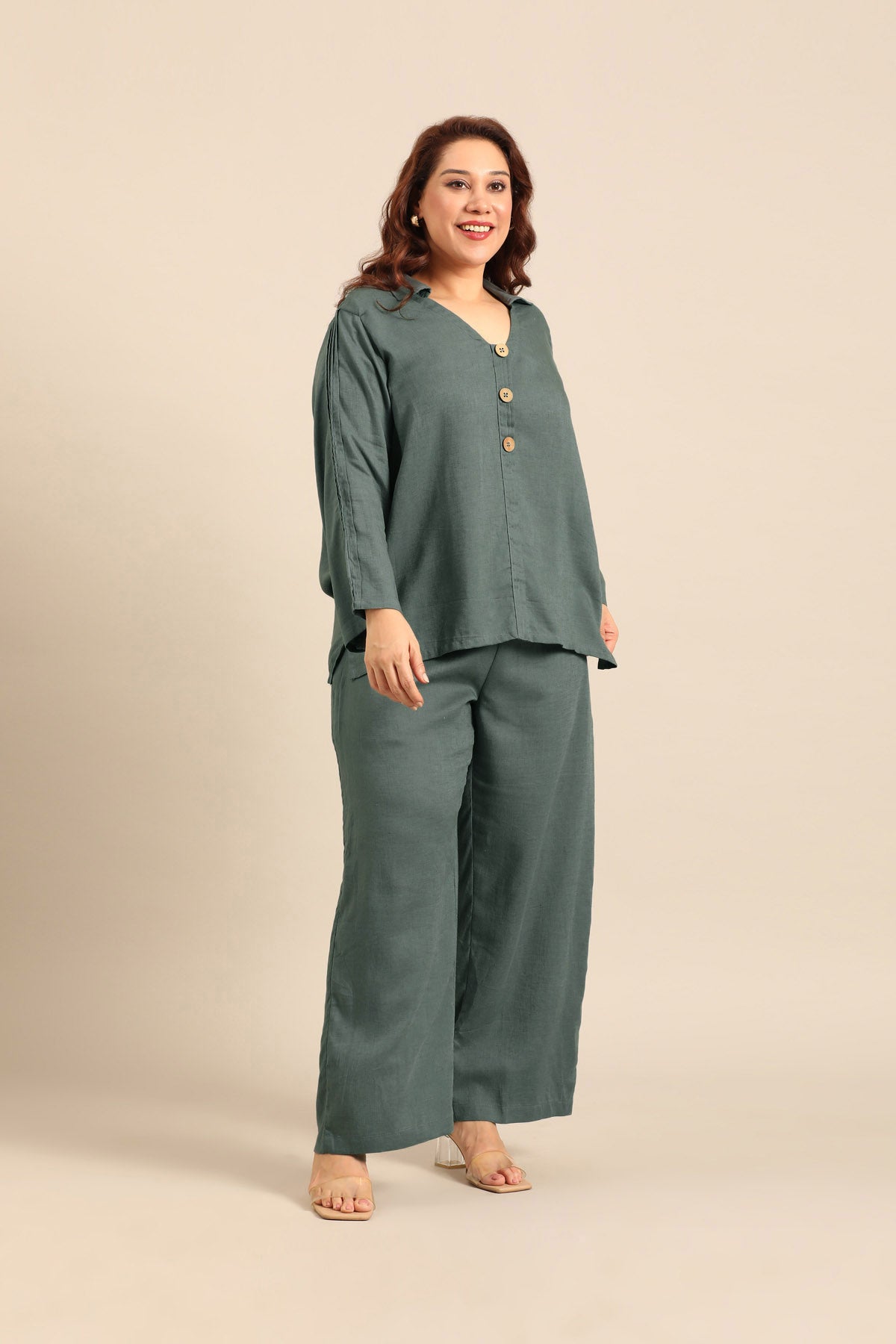 Kylie Slate Blue Linen Blend Women's Co-ord Set
