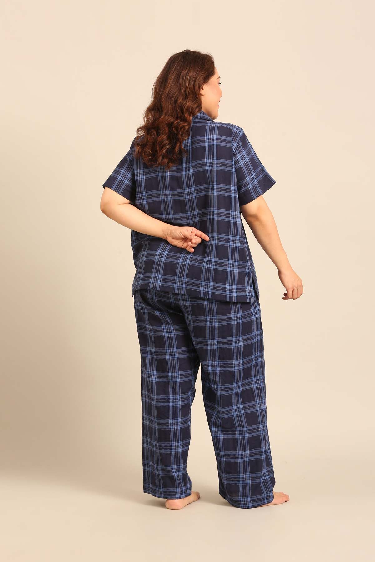 Vienna Check Cotton Women's Curve Pajama Set - Half Sleeves