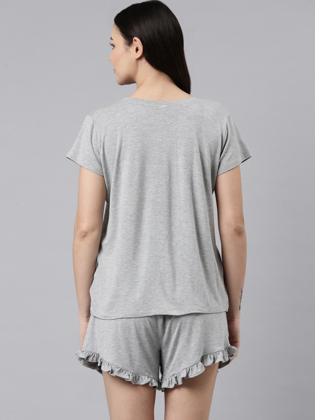 Grey Knitted Women's V-Neck T-shirt