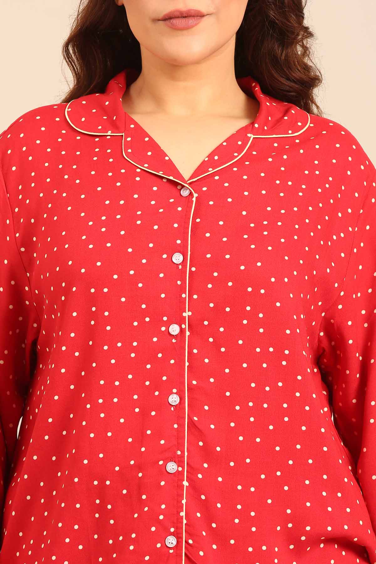 Minnie Polka Viscose Women's Curve Pajama Set - Full Sleeves