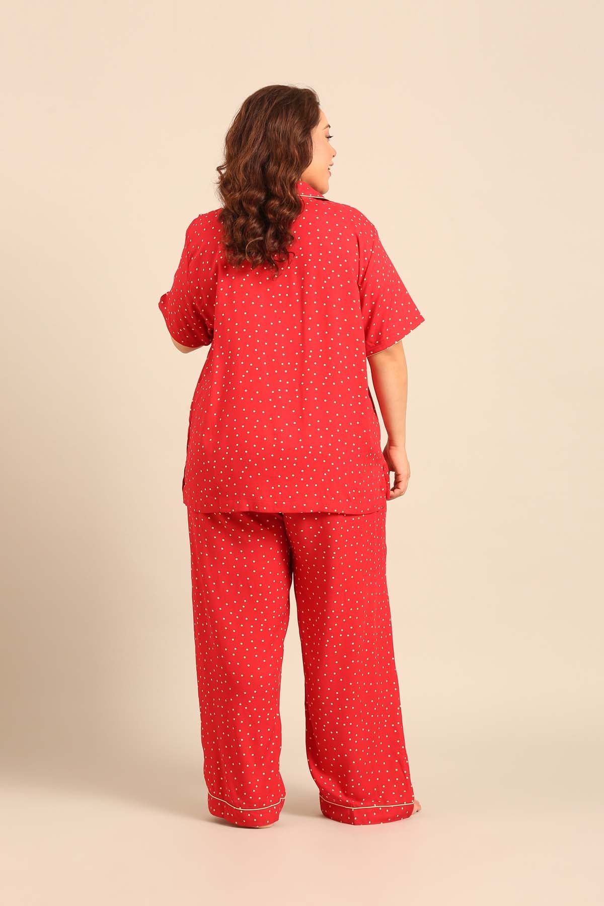 Minnie Polka Viscose Women's Curve Pajama Set - Half Sleeves