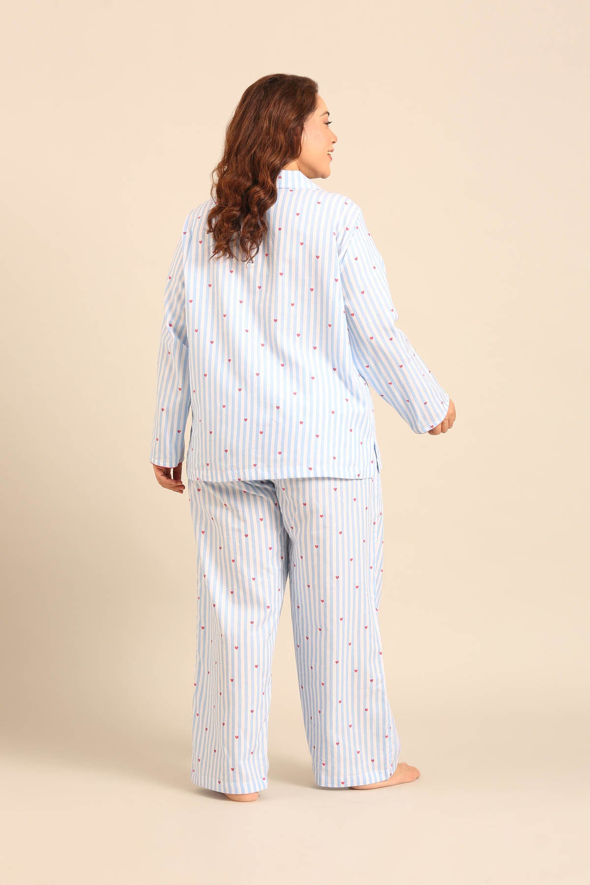Lola Heart Cotton Twill Women's Curve Pajama Set - Full Sleeves
