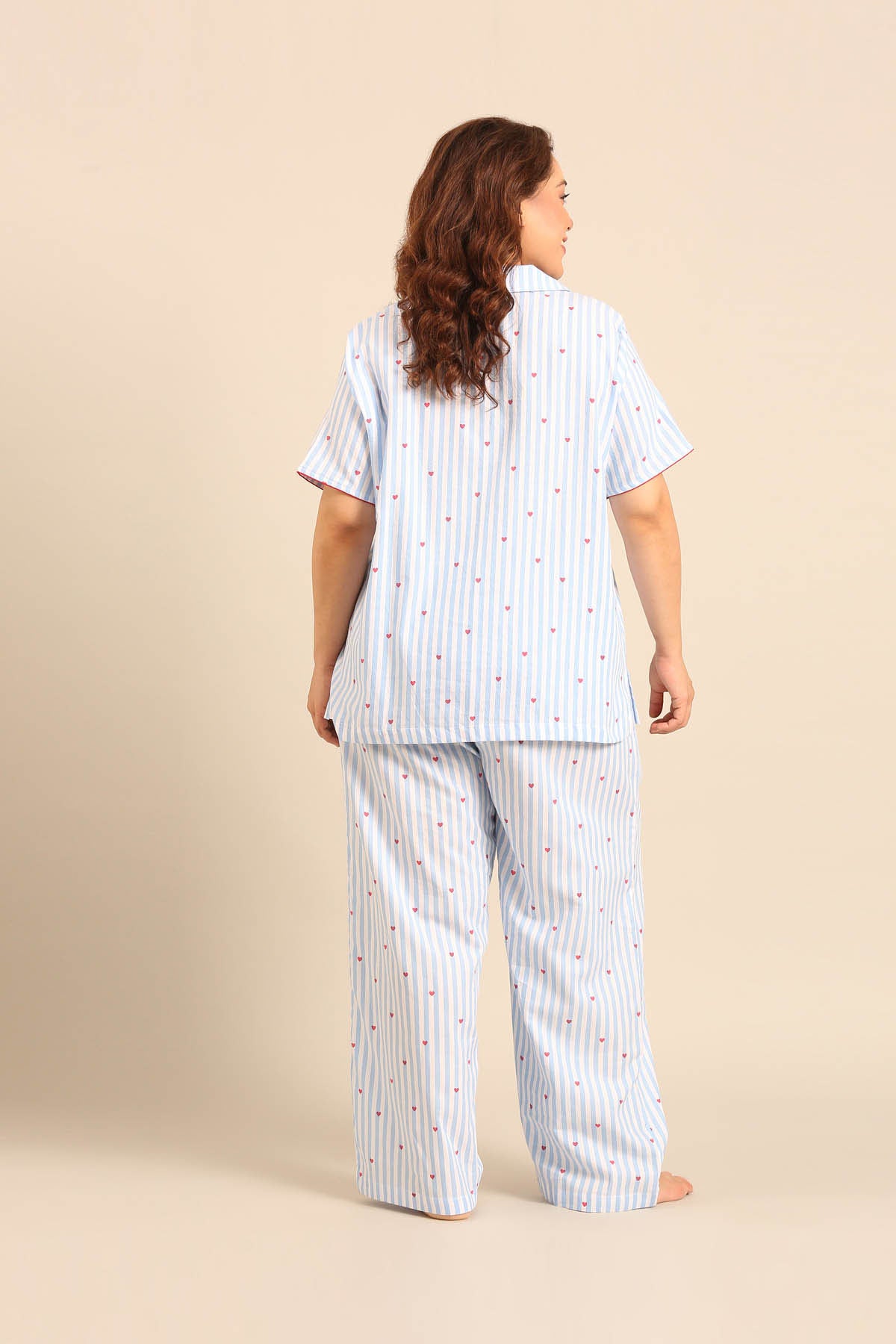 Lola Heart Cotton Twill Women's Curve Pajama Set - Half Sleeves