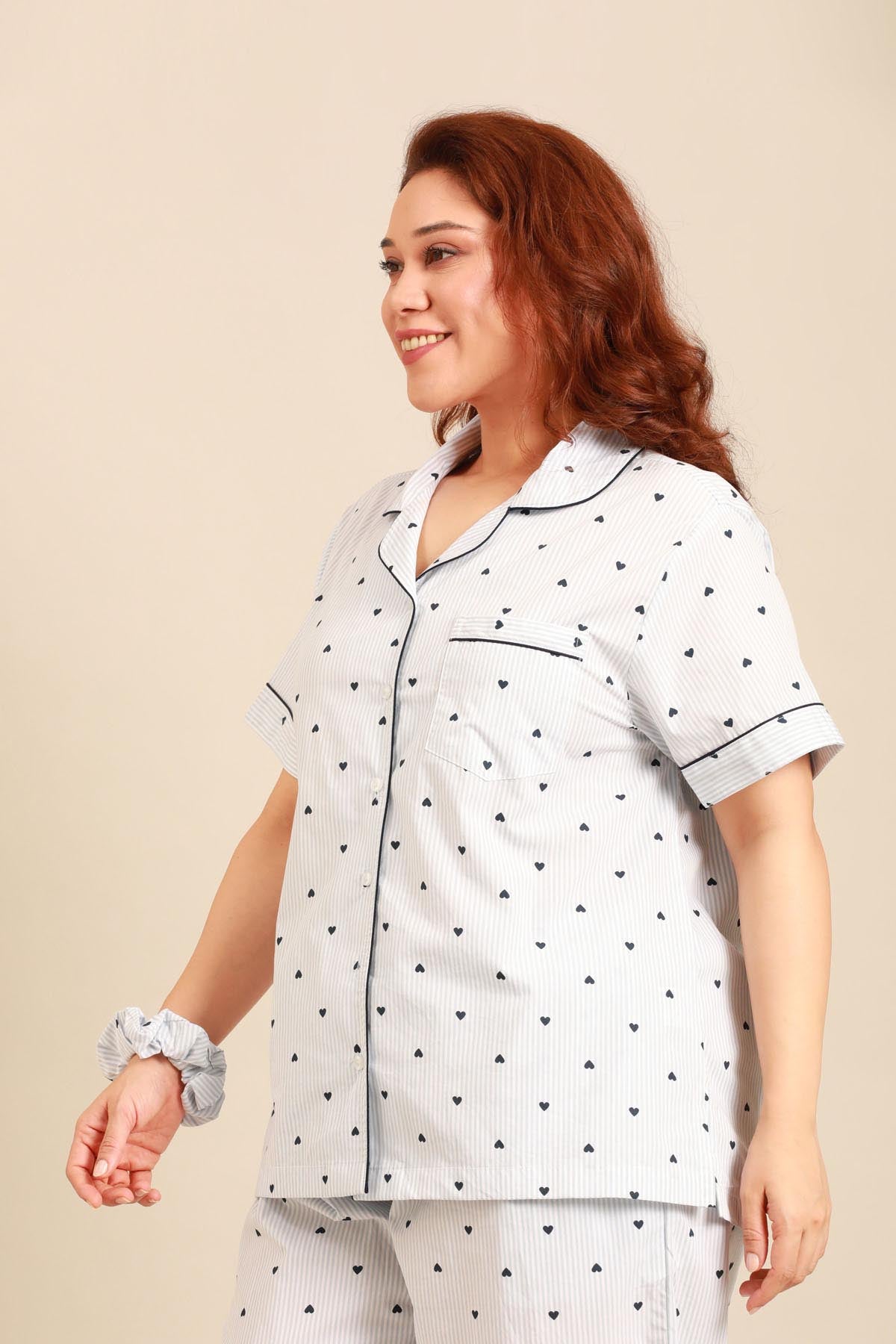 Lizzie Heart Cotton Women's Curve Shirt Only - Half Sleeves