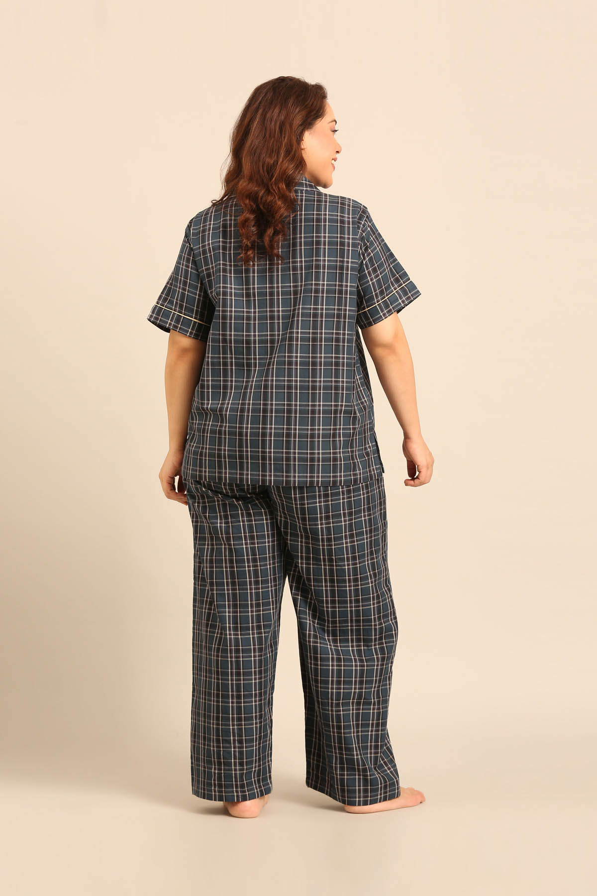 Charlotte Check Cotton Women's Curve Pajama Set - Half Sleeves