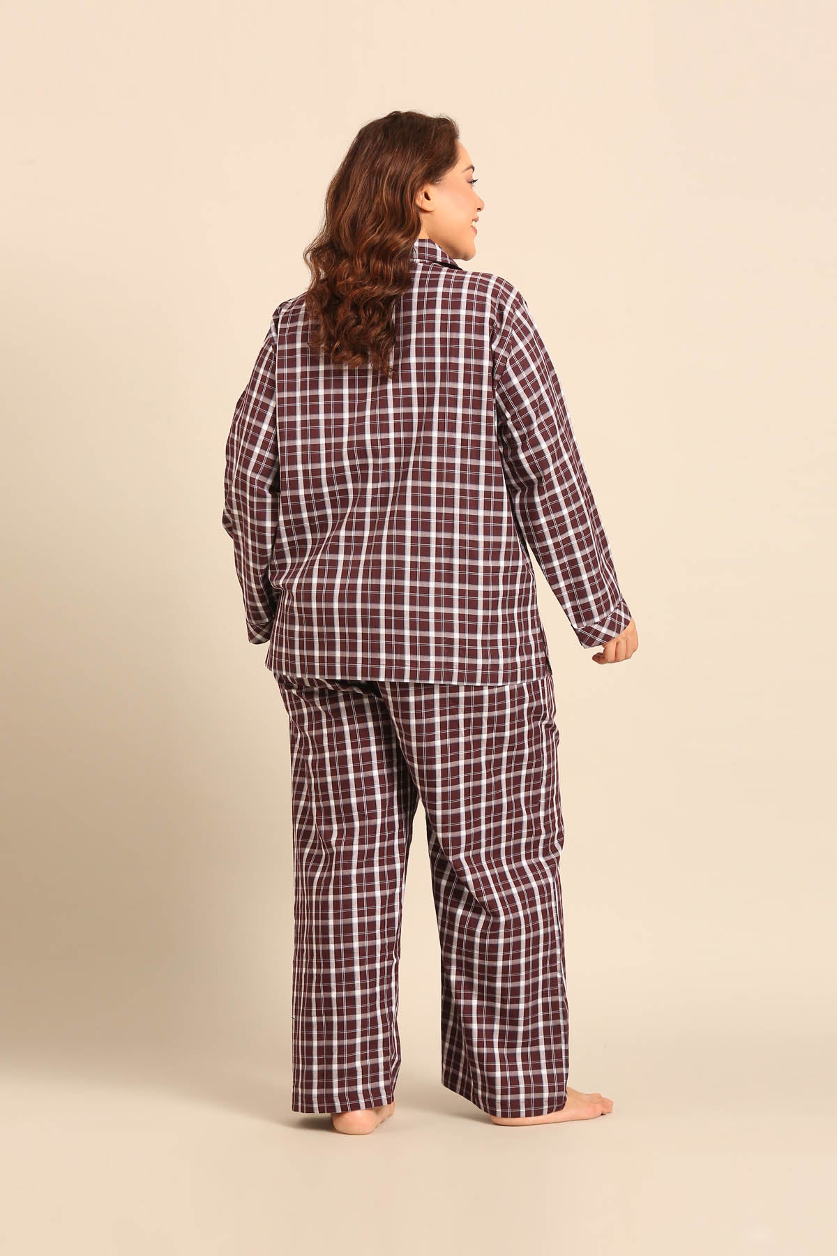 Edith Plaid Cotton Women's Curve Pajama Set - Full Sleeves