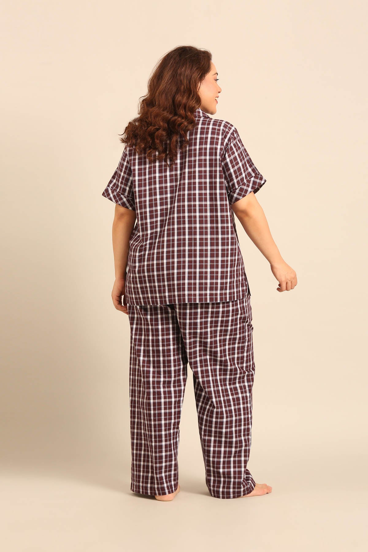 Edith Plaid Cotton Women's Curve Pajama Set - Half Sleeves