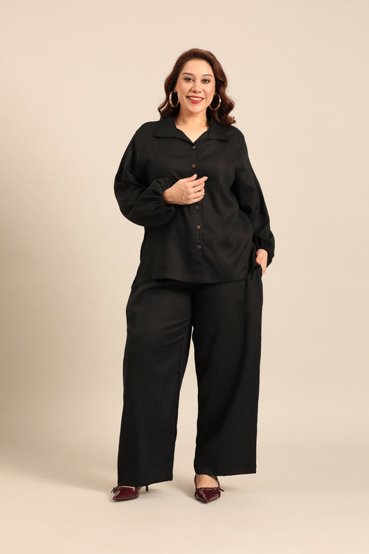 Camilla Black Linen Blend Women's Co-ord Set