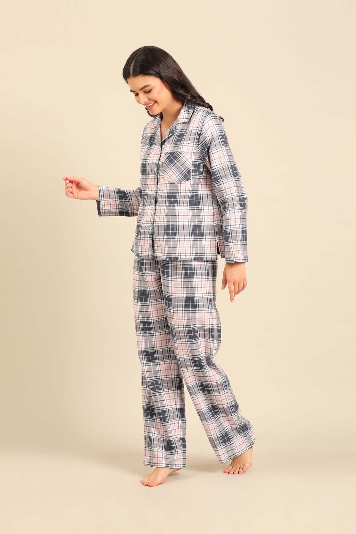 Maisie Check Cotton Twill Women's Pajama Set - Full Sleeves