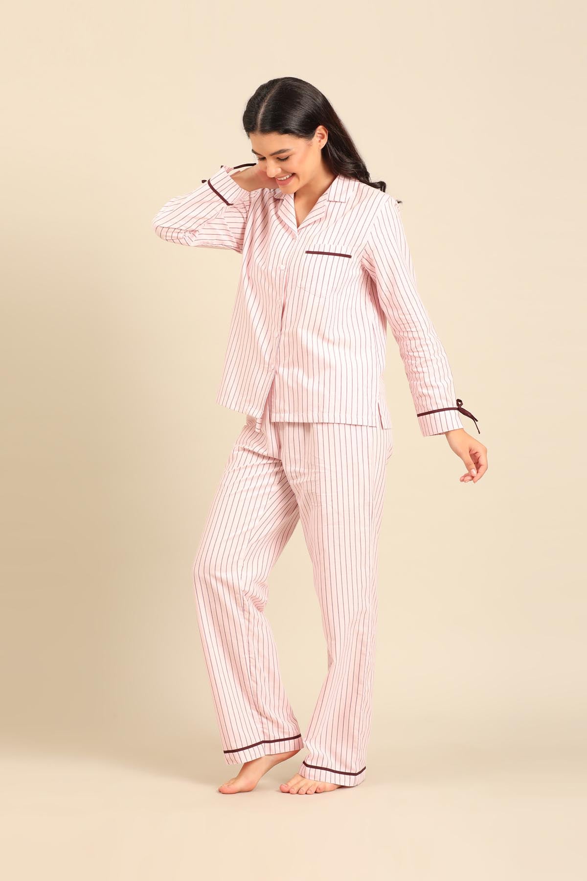 Vivian Stripe Cotton Women's Pajama Set - Full Sleeves