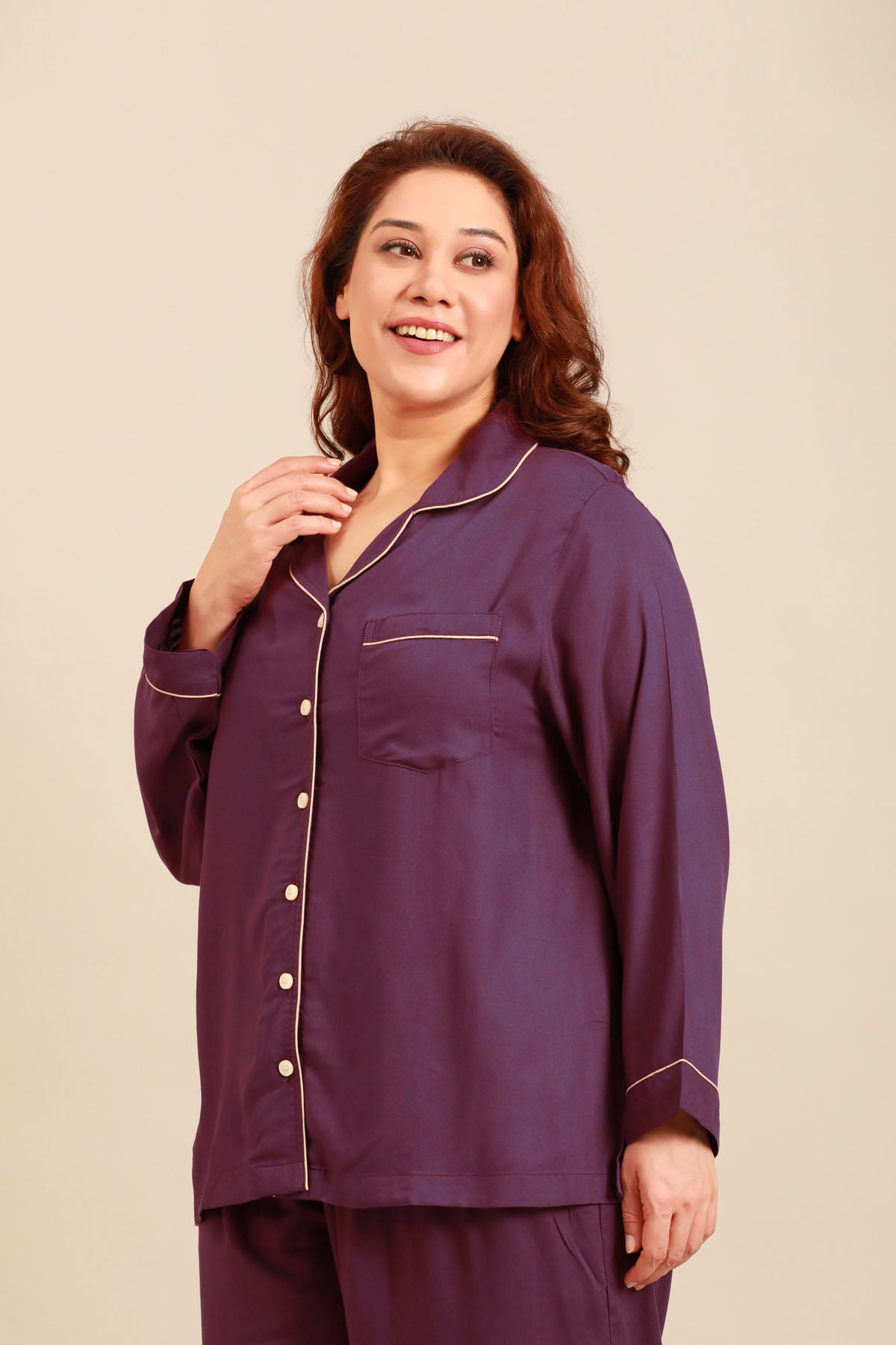 Emily Merlot Viscose Women's Curve Shirt Only - Full Sleeves