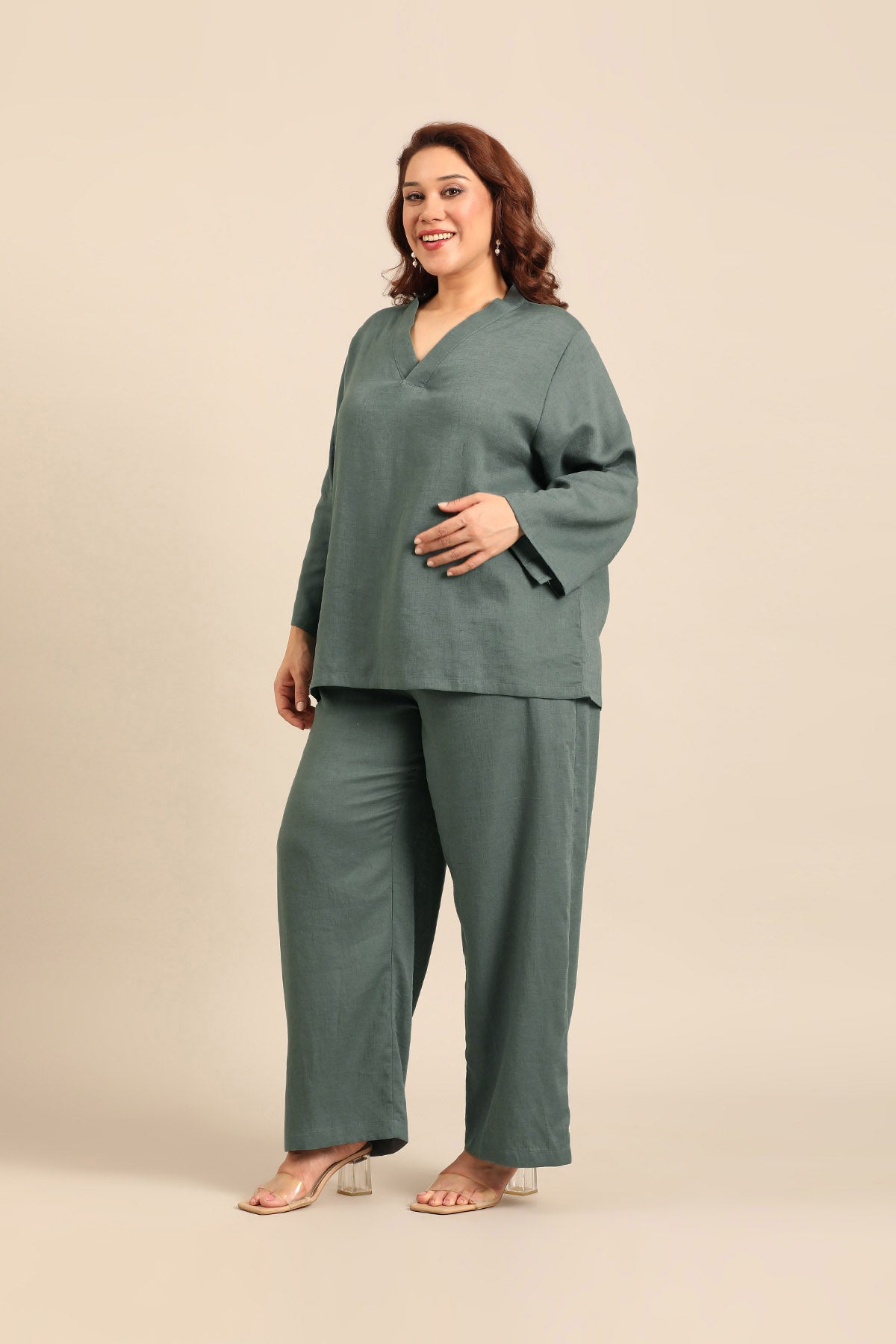 Adele Slate Blue Linen Blend Women's Co-ord Set