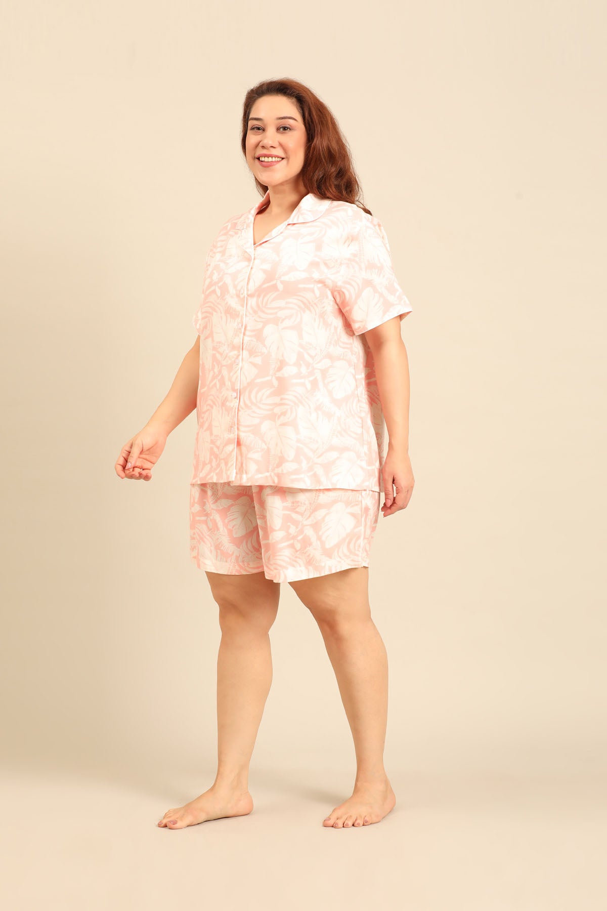 Layla Floral Viscose Women's Curve Shorts Set - Half Sleeves