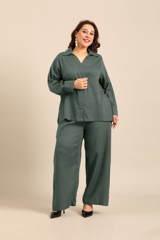 Elora Slate Blue  Linen Blend Women's Co-ord Set