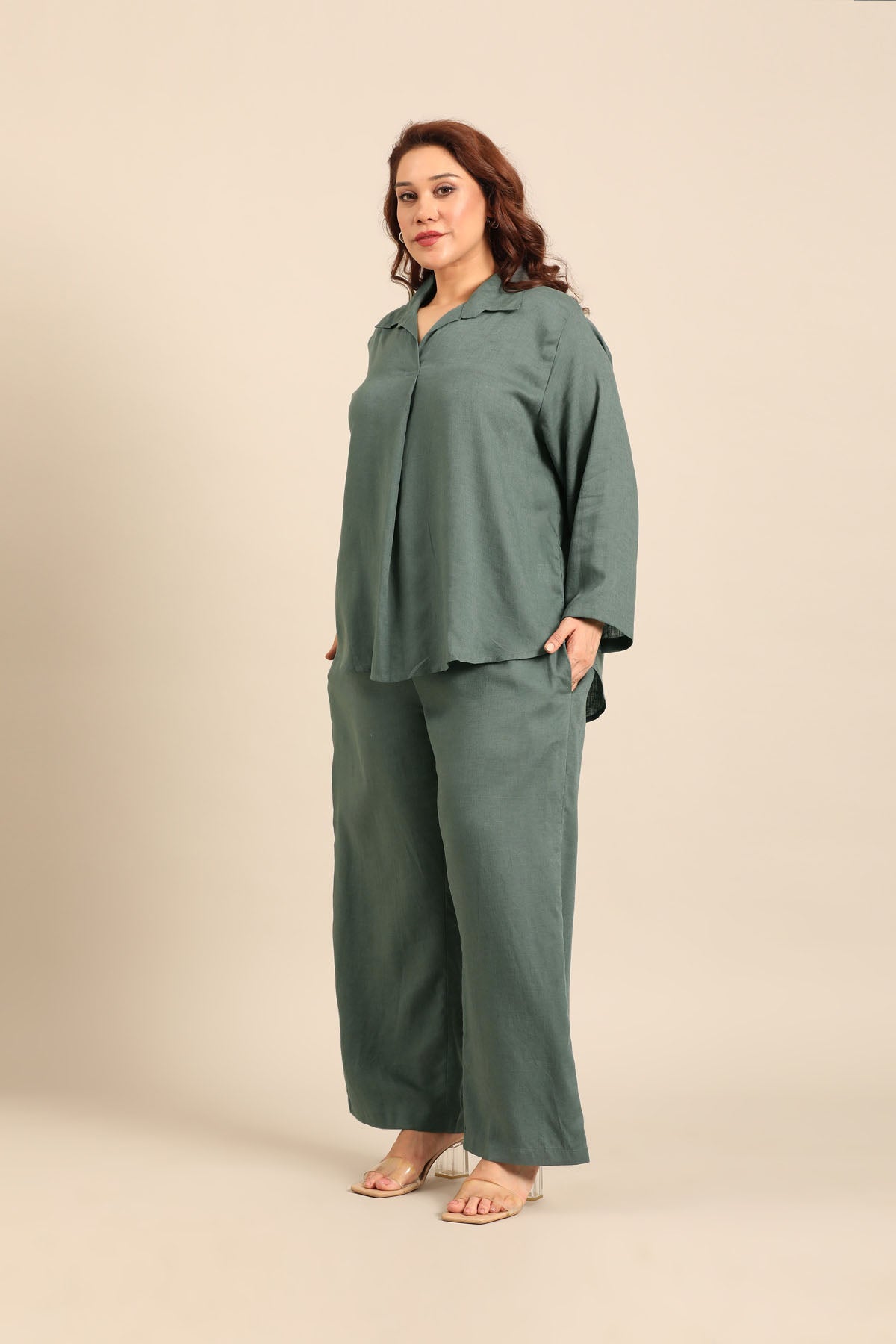 Estelle Slate Blue Linen Blend Women's Co-ord Set