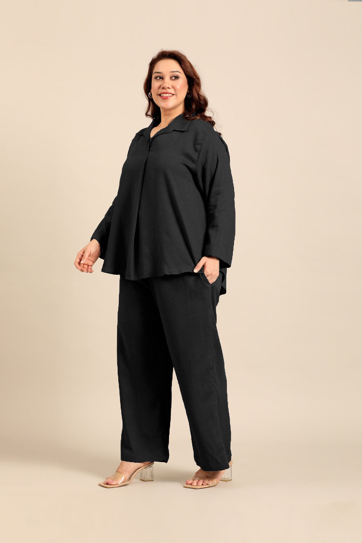 Estelle Black Linen Blend Women's Co-ord Set