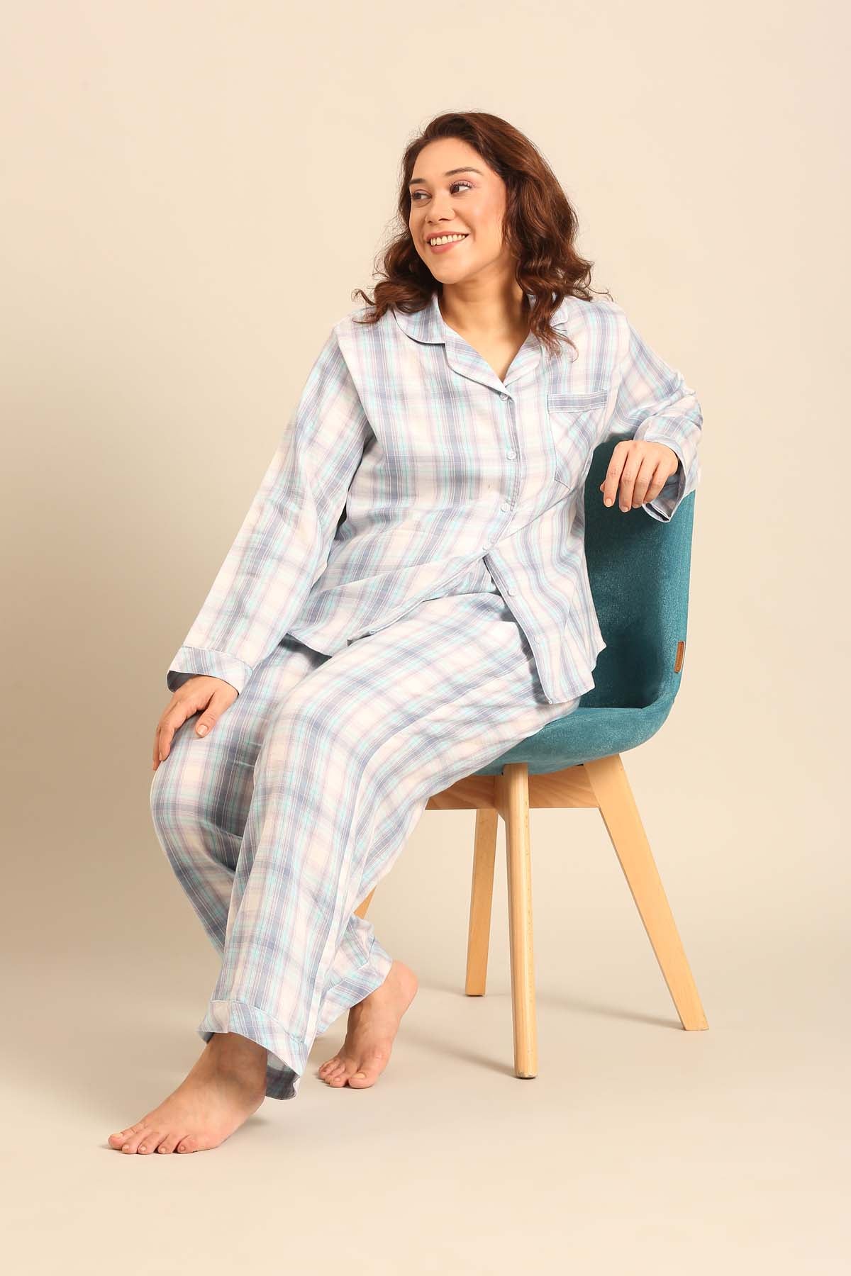 Serena Check Cotton Women's Curve Shirt Only - Full Sleeves