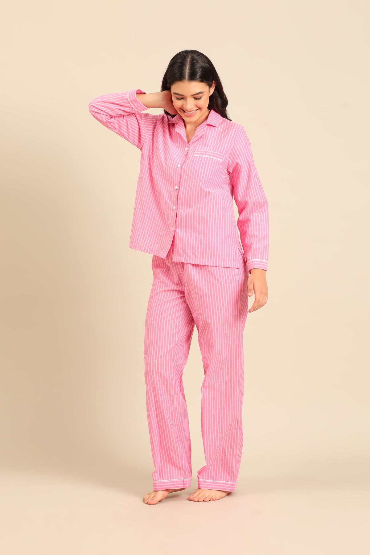 Miranda Stripe Cotton Women's Pajama Set - Full Sleeves