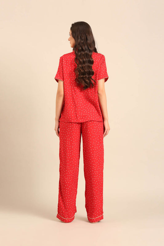 Minnie Polka Viscose Women's Pajama Set - Half Sleeves