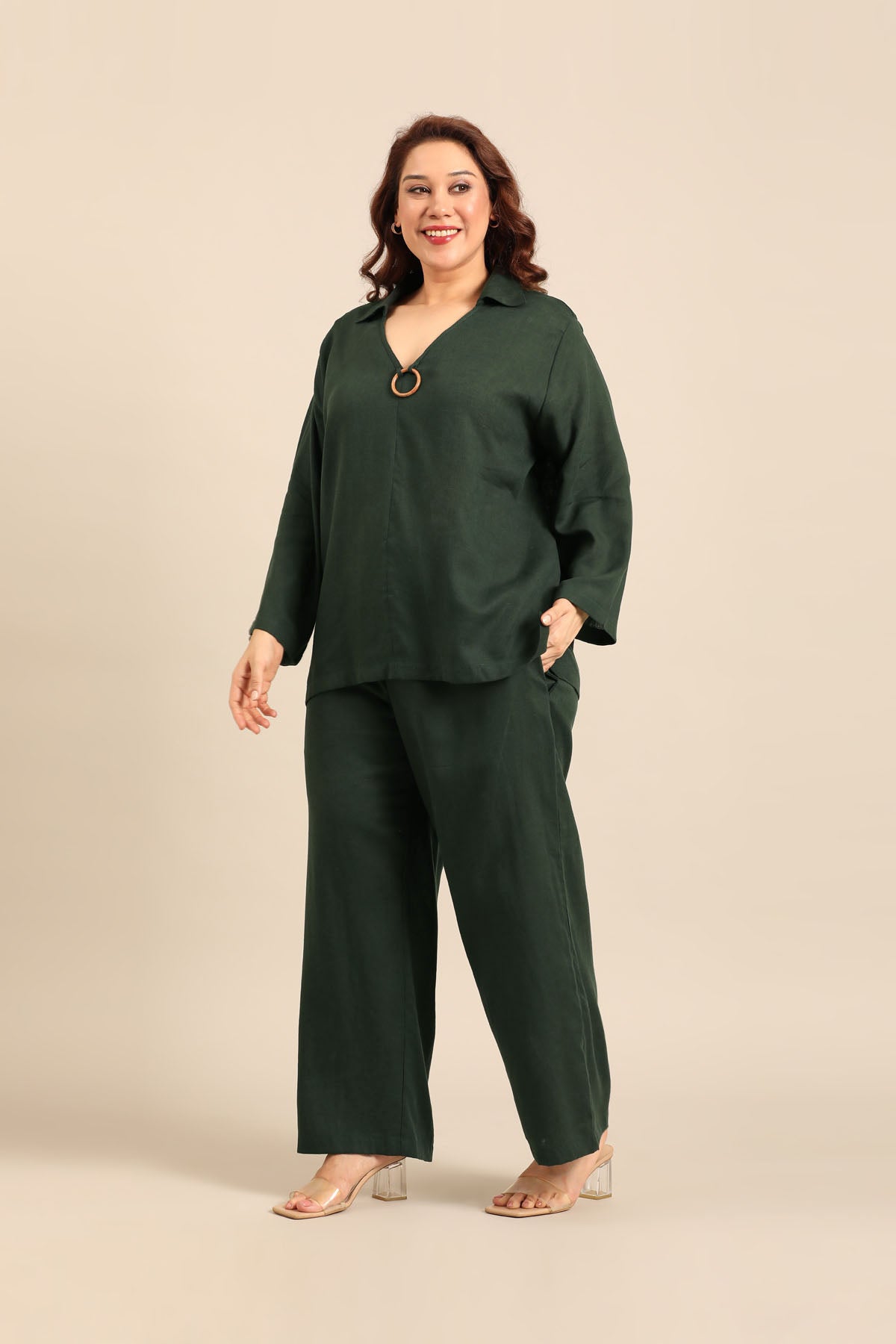 Tessa Forest Green Linen Blend Women's Co-ord Set