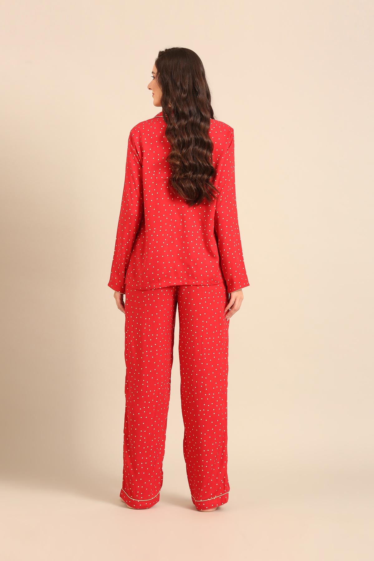 Minnie Polka Viscose Women's Pajama Set - Full Sleeves