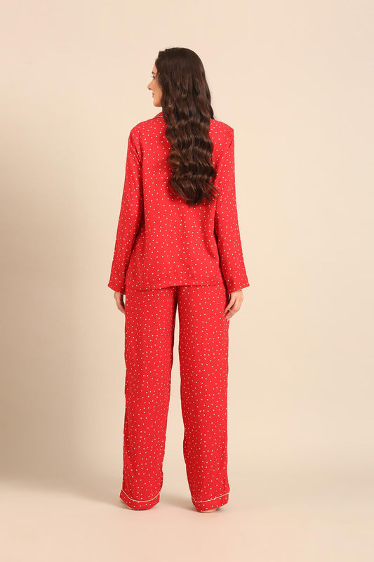Minnie Polka Viscose Women's Pajama Set - Full Sleeves