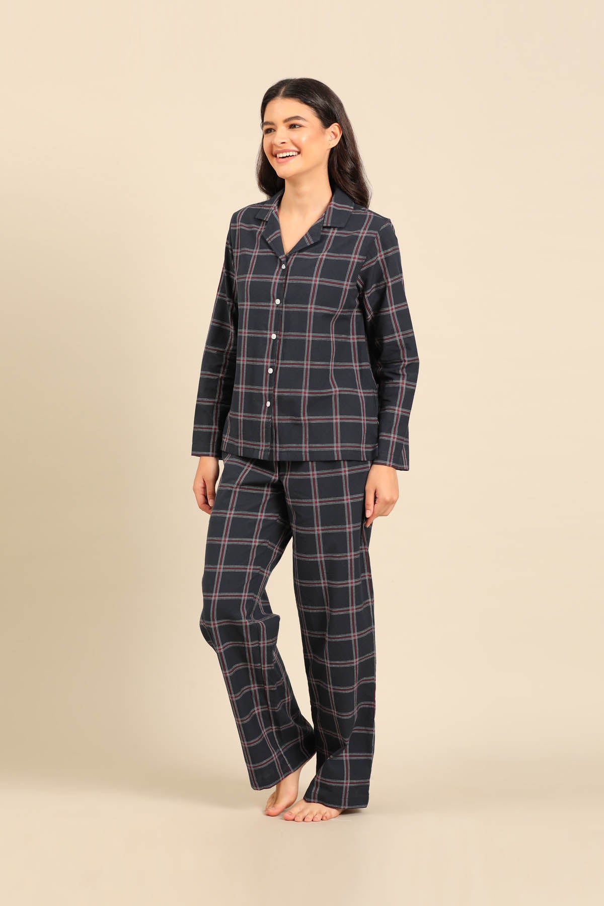 Amelia Check Cotton Women's Pajama Set - Full Sleeves
