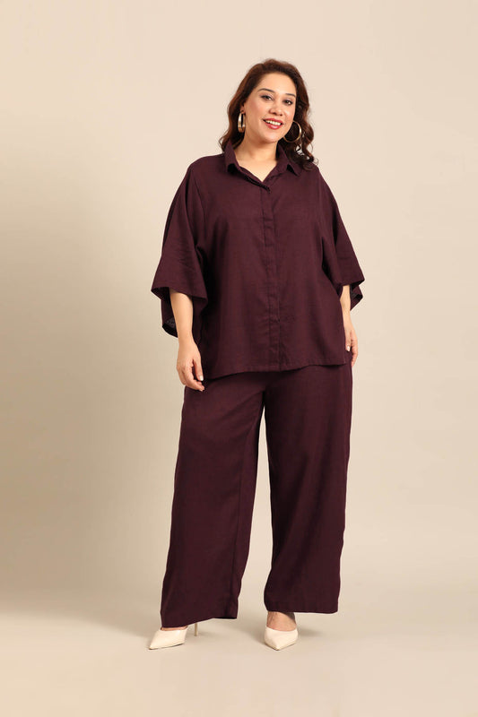 Celine Wine Linen Blend Women's Co-ord Set