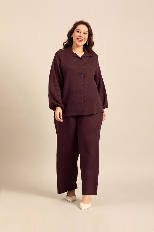 Camilla Wine Linen Blend Women's Co-ord Set