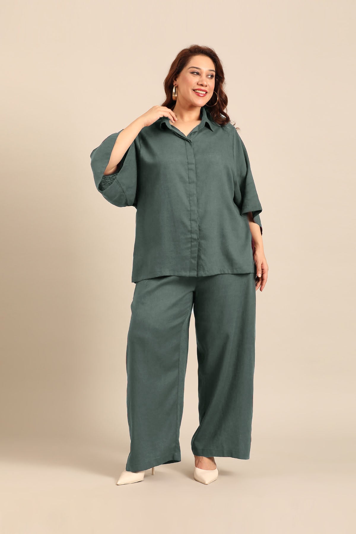 Celine Slate Blue Linen Blend Women's Co-ord Set
