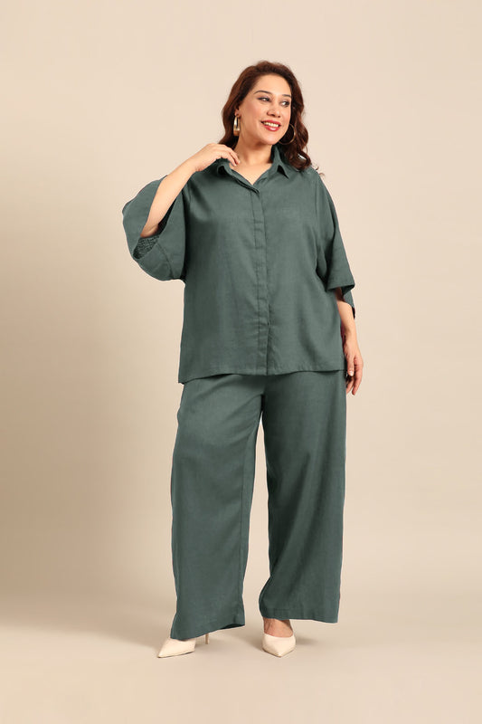 Celine Slate Blue Linen Blend Women's Co-ord Set