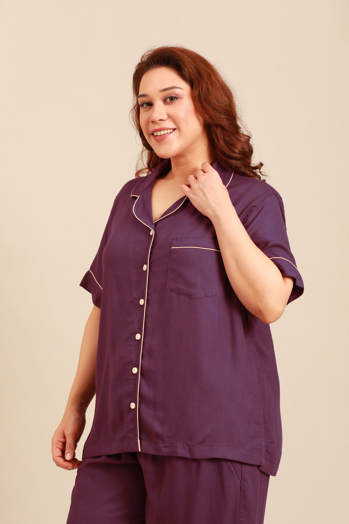 Emily Merlot Viscose Women's Curve Shirt Only - Half Sleeves