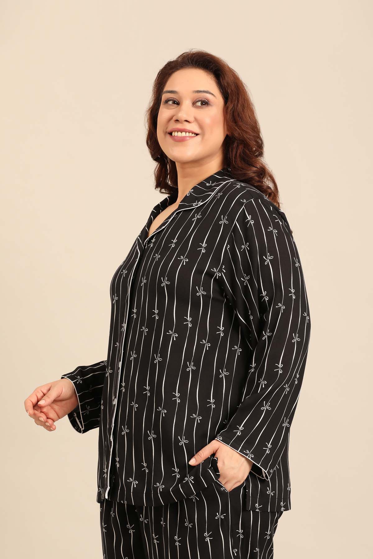 Savannah Bows Viscose Women's Curve Shirt Only - Full Sleeves
