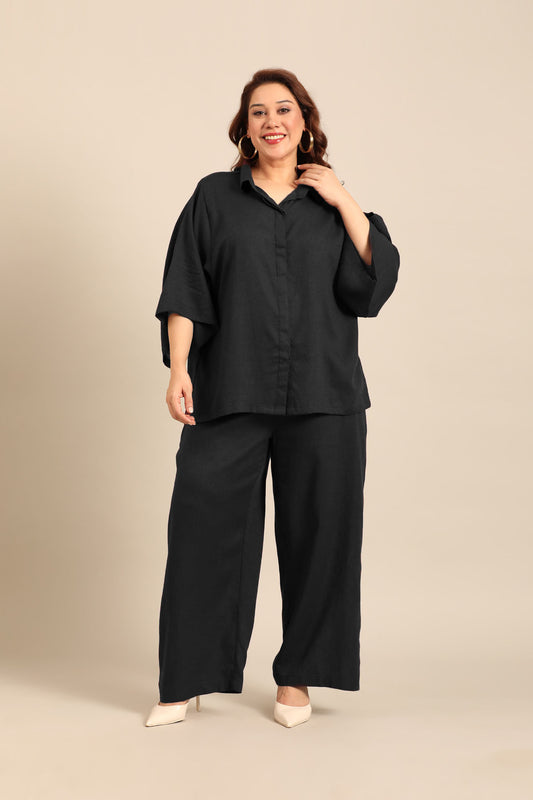 Celine Black Linen Blend Women's Co-ord Set
