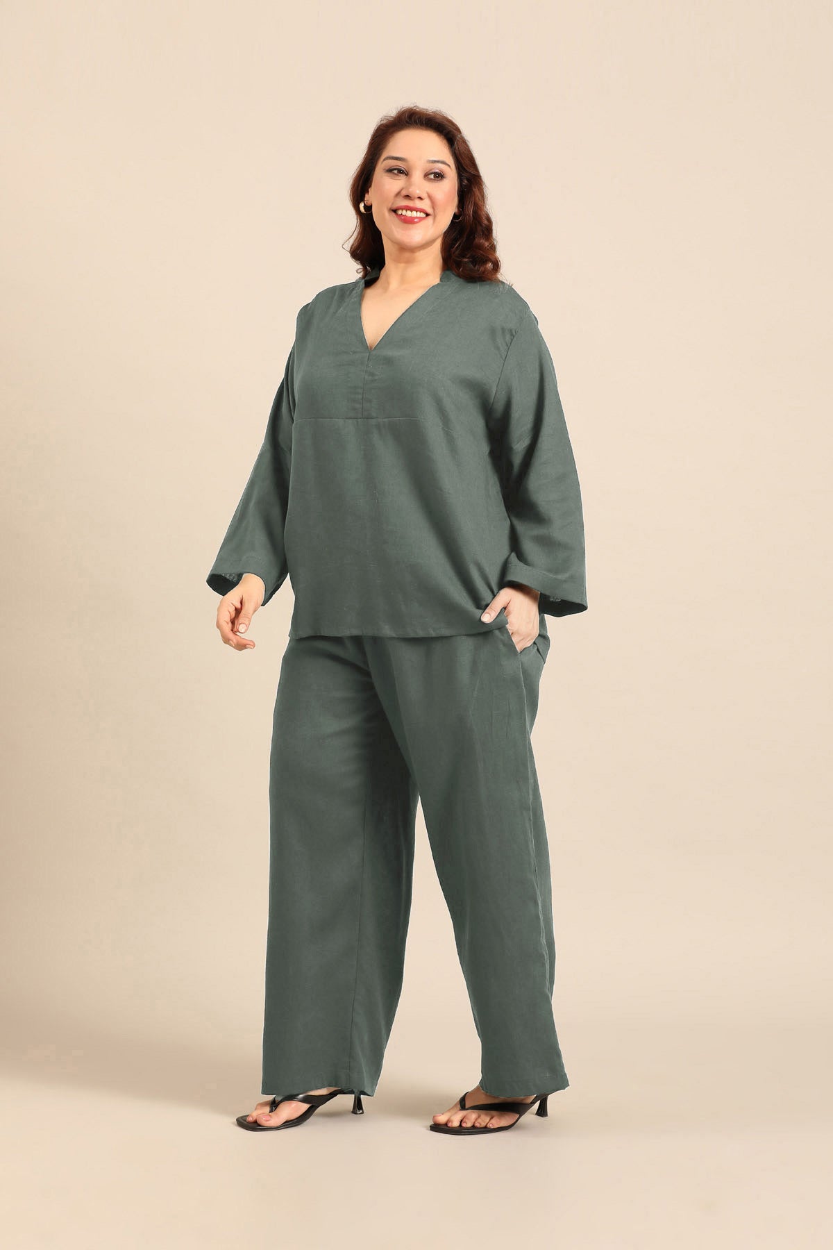 Sandra Slate Blue Linen Blend Women's Co-ord Set