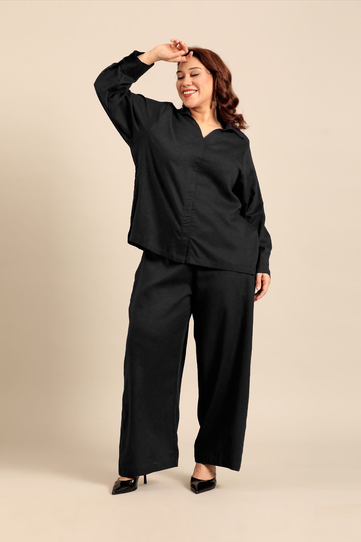 Elora Black Linen Blend Women's Co-ord Set