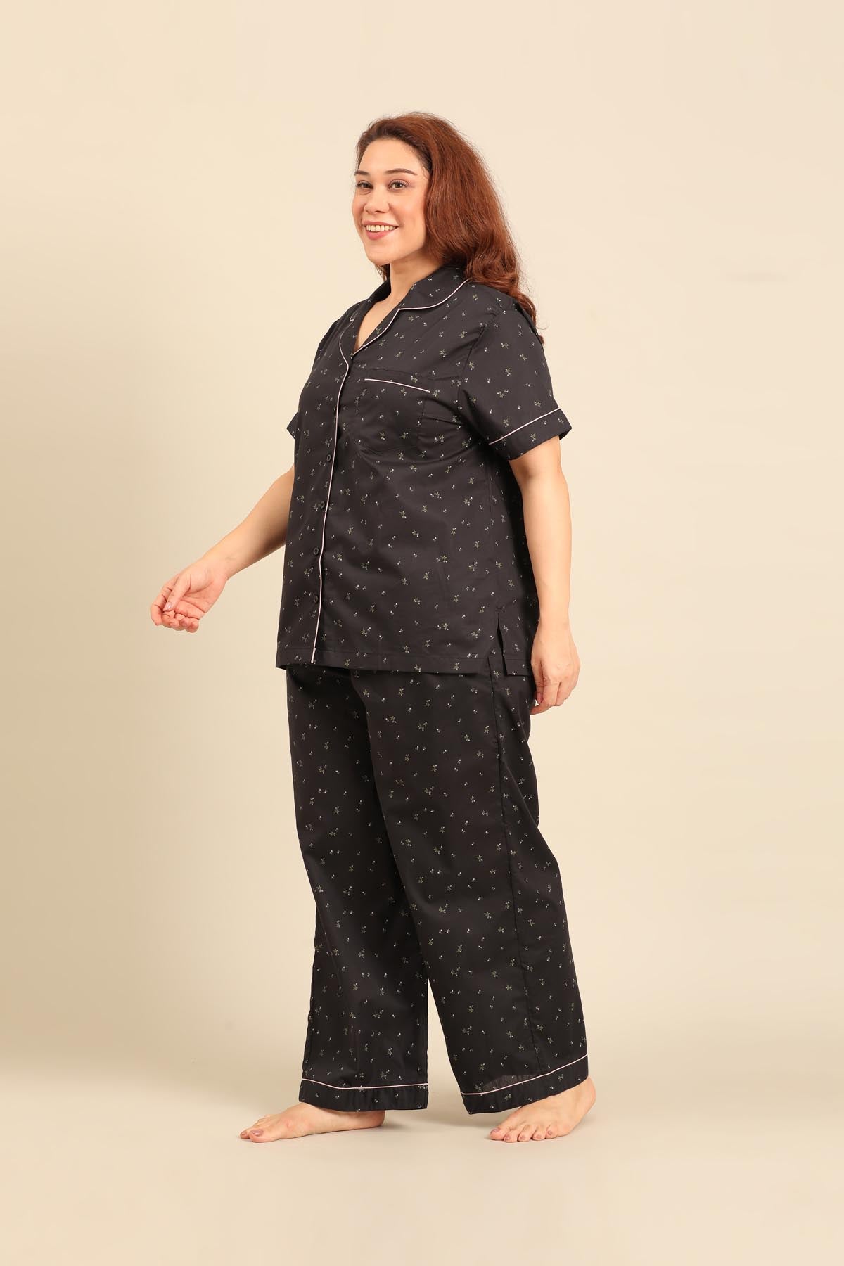 Margot Floral Cotton Women's Curve Pajama Set - Half Sleeves