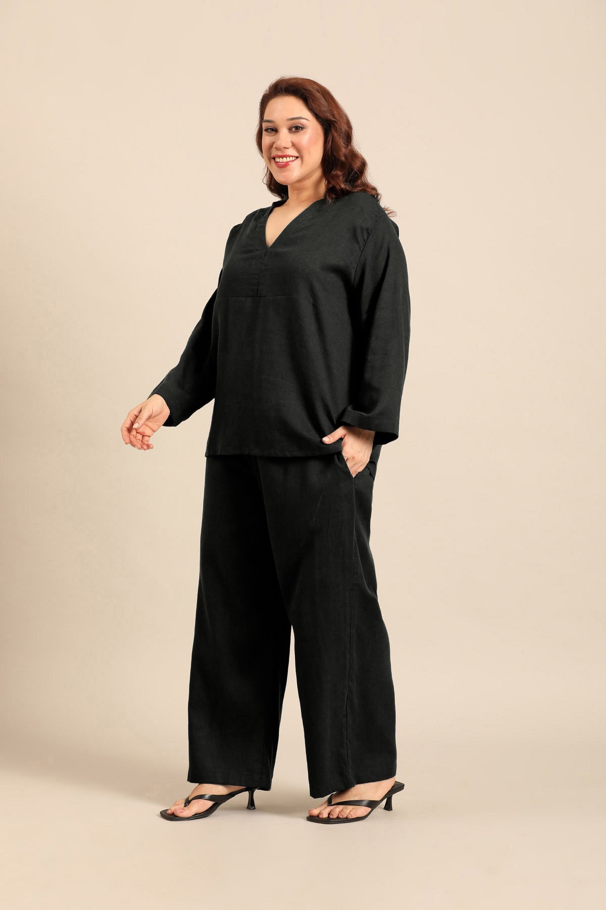 Sandra Black Linen Blend Women's Co-ord Set